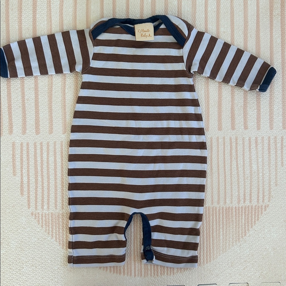 0-3 Haute Baby Striped Bodysuit Brown and Blue